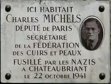 Plaque à la mémoire de Charles Michels.