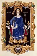Sacre de Charles VI le Fou en manteau bleu uni.