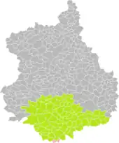 Position de Charray (en rose) dans l'arrondissement de Châteaudun (en vert) au sein du département d'Eure-et-Loir (grisé).