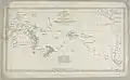 Carte Allemande (1774) mentionnant l'île de Davis, et les courses de Byron, Wallis, Carteret et Cook.