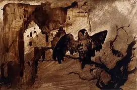 Chat-huant dans les ruines de Vianden (1865)