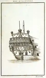 Le château arrière de l’Invincible. Après étude, le bâtiment est copié pour lancer la Valliant Class qui va servir jusqu'en 1815.