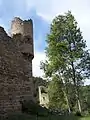 Vue sur la tour de guet du logis.