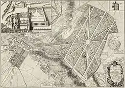 Plan du château et des jardins en 1748 par Le Tellier.