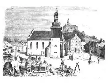 L'église et le château de Náchod durant la guerre de 1866.