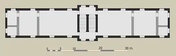 Proposition de restitution du plan du château de Meudon, édifié par Antoine Sanguin vers 1520. Distribution du premier étage.