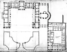 Plan du Château-Vieux et de l'aile des marronniers sur la droite. ADY.