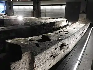 HMS Namur de 1756, vestiges récupéré dans le sol de l'atelier du charron du Chatham Dockyard.