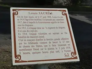Le mémorial Louis Jaurès à Chaudun, plaque.