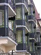 Balcons Art Nouveau en ville de La Chaux-de-Fonds.