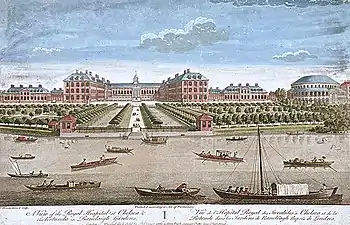 Vue de l'hôpital royal des Invalides à Chelsea et de la rotonde dans les jardins du Ranelagh auprès de Londres (1749).