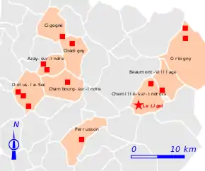 Carte en couleurs localisant des fermes médiévales sur un fond cadastral moderne.