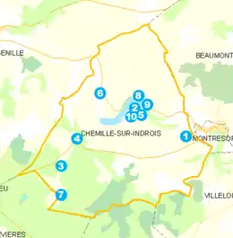 Vue d'une carte pourvue de repères de localisation.