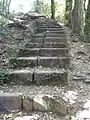 Escalier du Pas de l'Échelle, en 2012.La plate-forme de la voie, située à droite de cet escalier de 100 marches construit en 1893, est encore visible.