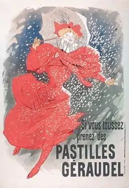 Affiche publicitaire proclamant « Si vous toussez, prenez des pastilles Géraudel ».