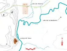 Carte représentant l'emplacement d'un site antique dans son environnement géographique.