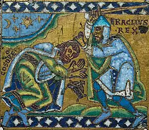 Héraclius en armure soumettant le roi des Perses