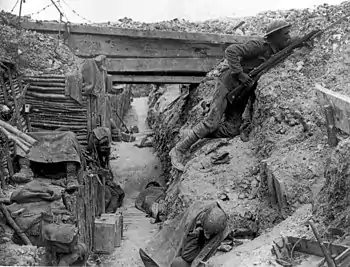 Tranchée britannique au cours de la bataille de la Somme.