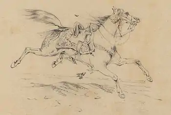 Cheval au galop, dessin du général Rouen, XIXe siècle.