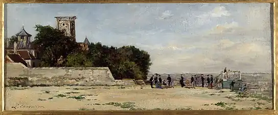 Le sommet de la butte Montmartre, avec la tour Solférino, qui servent de point d'observation