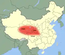 Carte de Chine avec les provinces du Sichuan, du Qinghai et du Gansu en rouge.