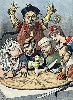 Caricature politique française de la fin des années 1890 sur l'impérialisme en Chine.