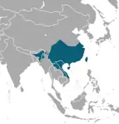 Carte d'Asie avec grande zone colorée débordant de la Chine