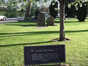 Plaque commémorative à York sur le lieu d'inhumation des victimes du choléra.