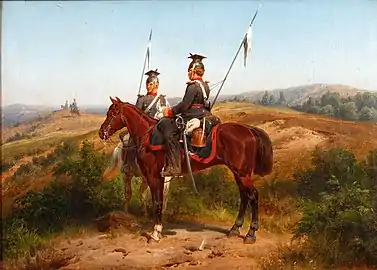 Uhlans prussiens en 1867, toile de Christian Sell, 1867.
