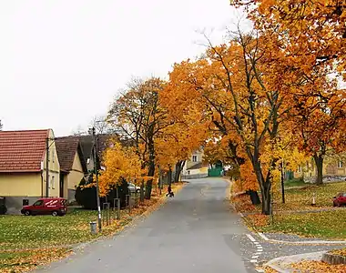 Une rue de Chudenice en automne.