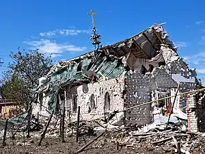 Église de Vesele (uk) après avoir été touché par une bombe aérienne russe le 5 mai 2023.