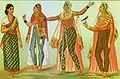 Peinture du XIXe siècle montrant des femmes indiennes portant des jupes transparentes par-dessus des churidars
