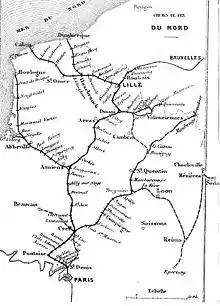 Carte montrant les lignes du Nord en 1853.