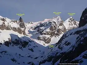 Cime Cabret, mont Colomb et caïre Colomb, vus depuis la montée au lac Autier.