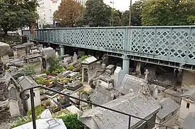 Vue générale du pont au-dessus du cimetière de Montmartre.