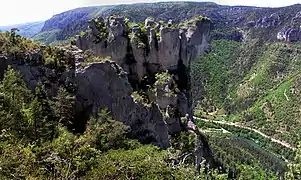 Le rocher de la Cinglegros dominant les gorges du Tarn.