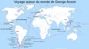 Planisphère montrant le voyage du commodore.