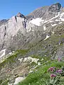 Sous le pic Robiñera, dans la partie centrale du cirque, le chemin des mines, envahi par l'herbe, avait été là aussi aménagé sur la couche de calcaire crétacé blanc