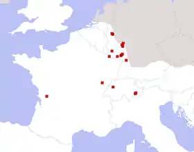 Carte indiquant la répartition des inscriptions Cissonius.