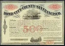 Obligation du City and County of San Francisco en date du 1er octobre 1863.
