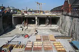 Travaux devant la gare centrale de Malmö.