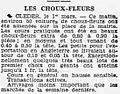 Article de journal évoquant la vente de la récolte des choux-fleurs à Cléder en 1937.