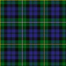 Clan Campbell of Loudoun : la bande verte chargée d'un filet bordé de noir alternativement blanc et jaune (fausse symétrie), la bande bleue chargée d'un double filet.