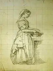 Femme à la vaisselle, dessin, musée de Nogent-le-Rotrou.