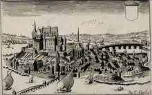 Claude de Chastillon (dessinateur), Jean Boisseau (éditeur), Isaac Briot (graveur), Topographie francoise ou Representations de plusieurs villes, bourgs, chasteaux, maisons de plaisance, ruines & vestiges d'antiquitez du royaume de France designez par deffunst Claude Chastillon, extrait, 1644, eau-forte sur papier, Paris, Bibliothèque nationale de France, département Réserve des livres rares, RES FOL-L15-7.