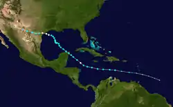 Trajectoire de l'ouragan Claudette