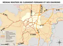 Carte du réseau routier de l'agglomération de Clermont-Ferrand