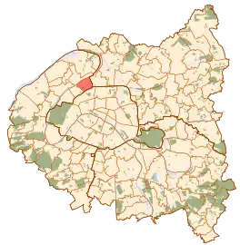 Vue de la commune en rouge sur la carte de Paris et de la « Petite Couronne ».