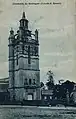 Le clocher de l'église Saint-Gildas (carte postale Émile Hamonic, vers 1925).