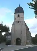 vue du clocher-porche d'une église.